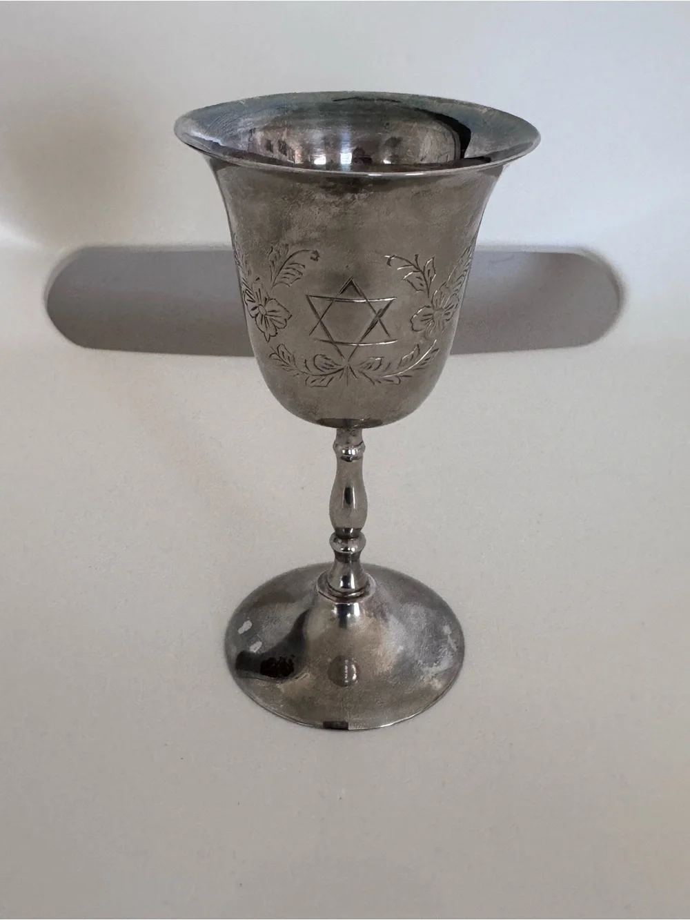Vintage Silver Plate Kiddush Goblet Star of David Judaica Engraved Floral Cup